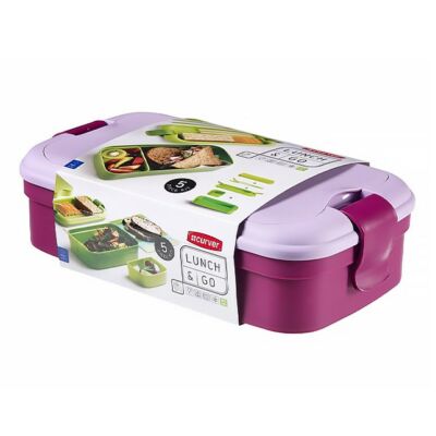Ételtartó doboz evőeszközzel CURVER Lunch&Go műanyag 1,4L lila