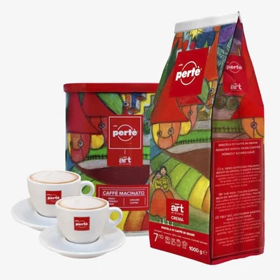 Ajándékcsomag CAFFÉ PERTÉ Art of Coffee szemes kávé kóstoló csomag + csésze szett