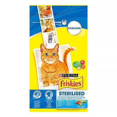 Állateledel száraz PURINA Friskies Sterilcat ivartalanított macskáknak lazaccal és zöldségekkel 1,5 kg