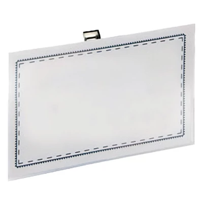 Névjegykitűző tűs csiptetős YANDA 54x90mm kemény 50 darabos