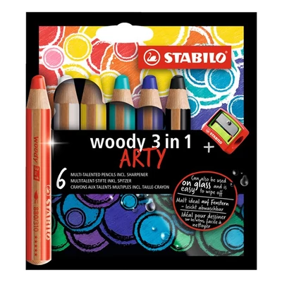 Színes ceruza STABILO Woody 3in1 hengeres vastag 6 darabos