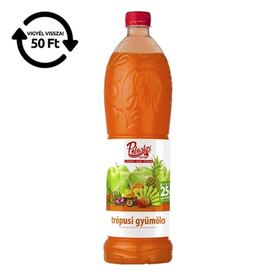 Szörp PÖLÖSKEI Syrup Trópusi gyümölcs cukorral és édesítőszerrel 25% gyümölcstartalommal 1L DRS