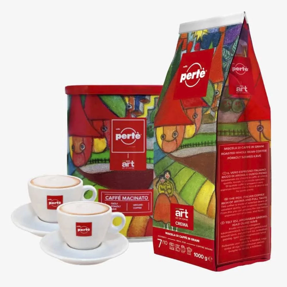 Ajándékcsomag CAFFÉ PERTÉ Art of Coffee szemes kávé kóstoló csomag + csésze szett