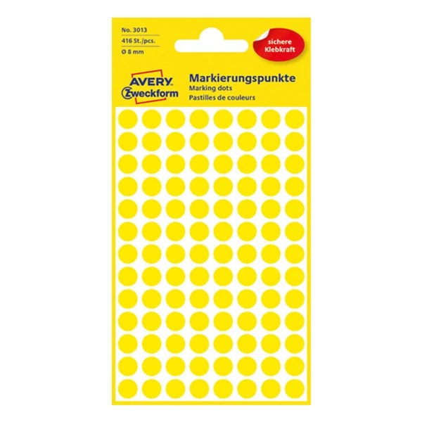Etikett AVERY 3013 jelölőpont 8mm sárga 416 darabos