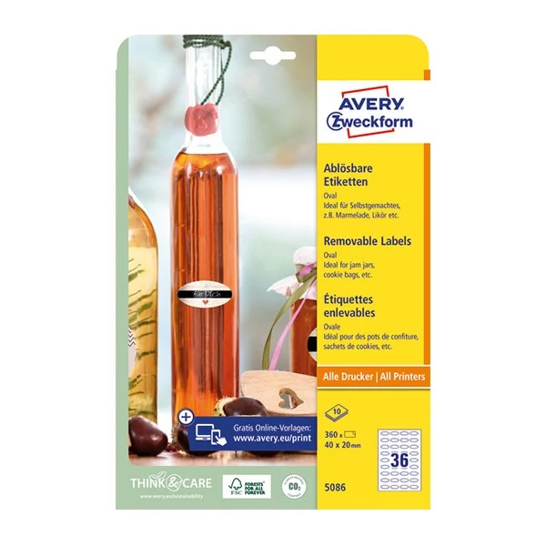 Etikett AVERY L5086  40x20mm ovális visszaszedhető 10 íves