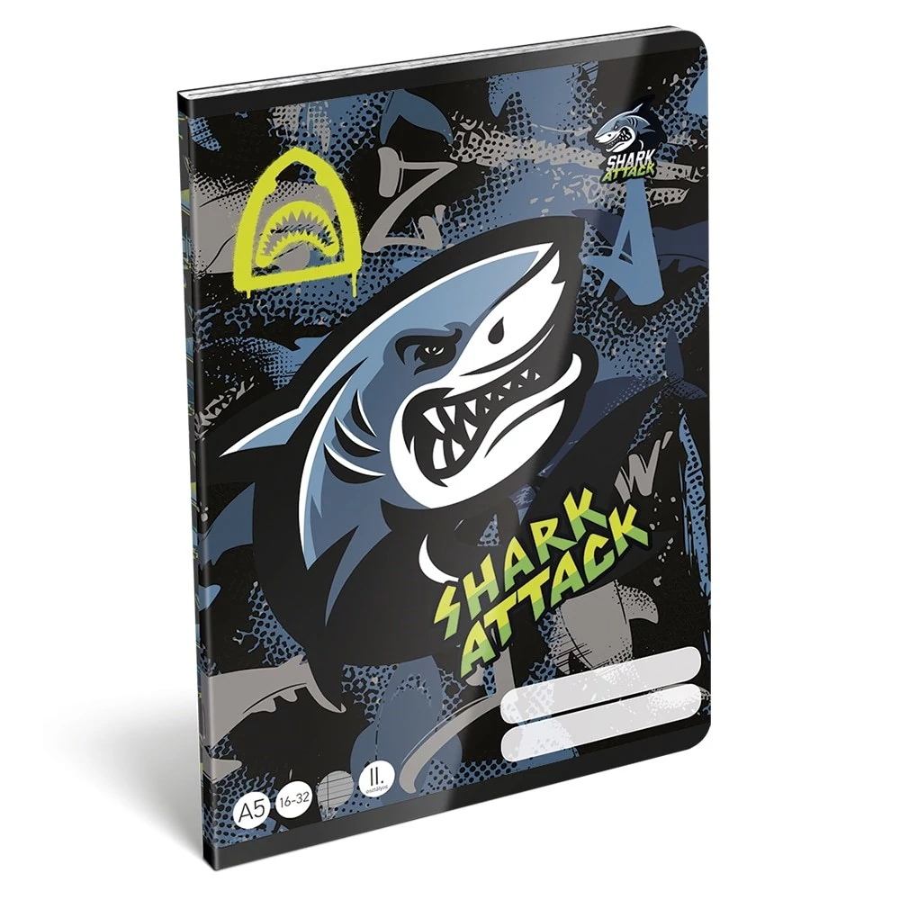 Füzet vonalas LIZZYSULI A/5 32 lapos 16-32 2.osztályos Shark Attack