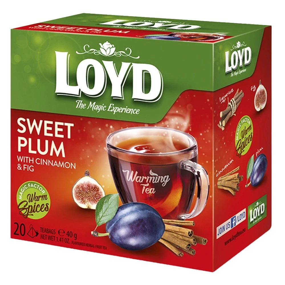 Gyümölcstea LOYD Piramis Hot szilva-füge-gyömbér-fahéj 20x2 g