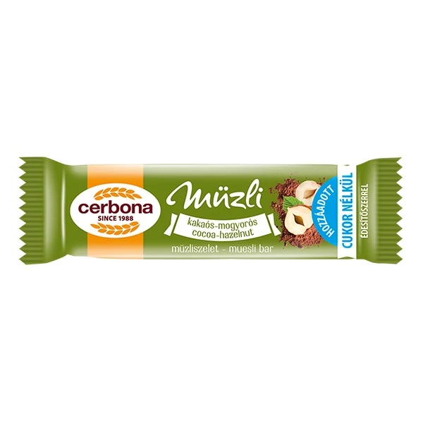 Müzliszelet CERBONA kakaós és mogyorós cukormentes 20 g