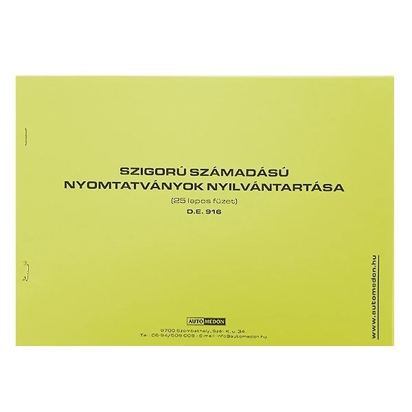 Nyomtatvány szigorú számadású nyilvántartó füzet A/4 25 lapos fekvő