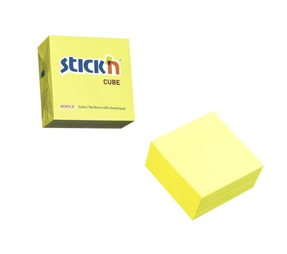 Öntapadós jegyzettömb STICK`N 76x76mm neon sárga 400 lap