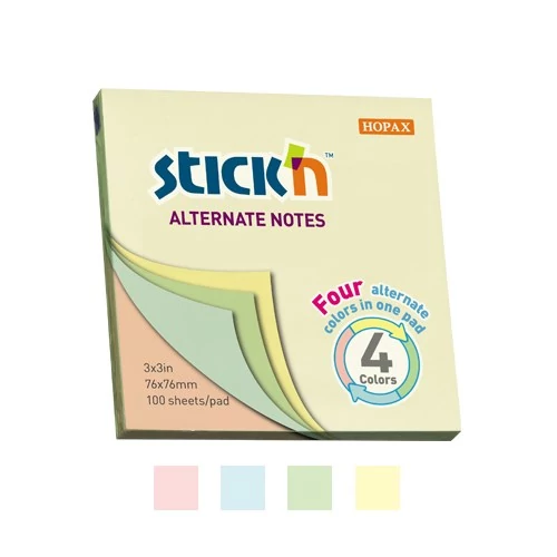 Öntapadós jegyzettömb STICK`N 76x76mm pasztell mix 100 lap