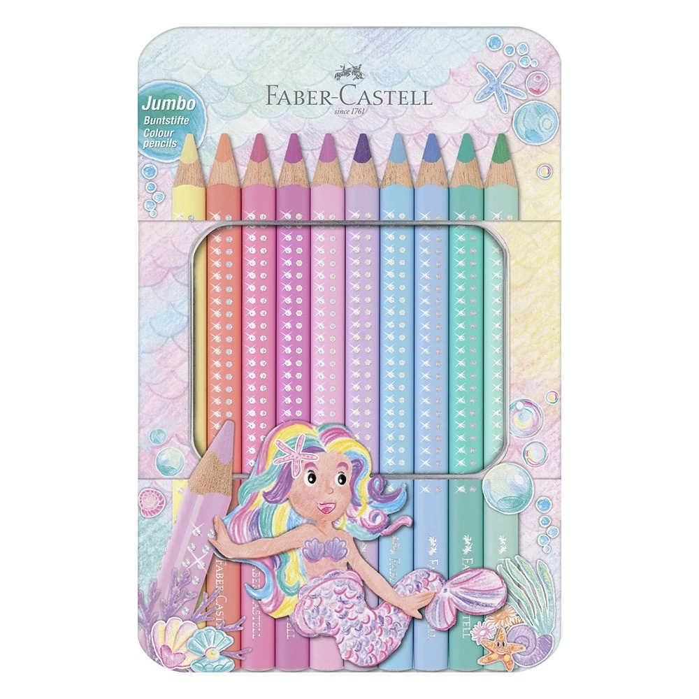 Színes ceruza FABER-CASTELL Sparkle jumbo fém dobozos 10 darabos