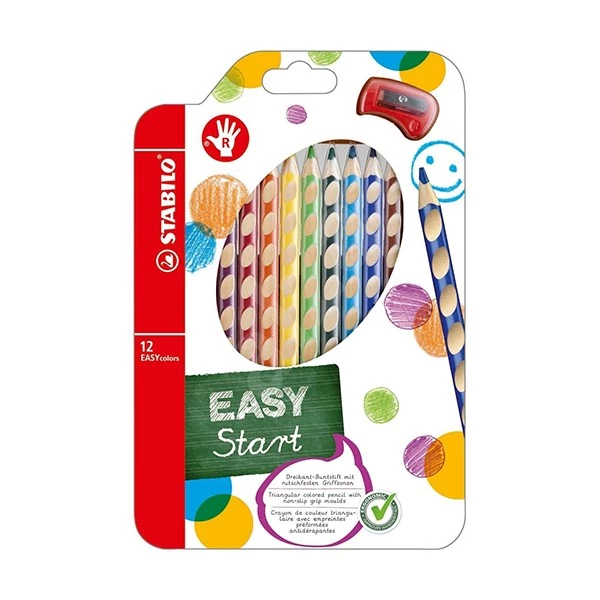 Színes ceruza STABILO Easycolors háromszögletű jobbkezes 12 darabos