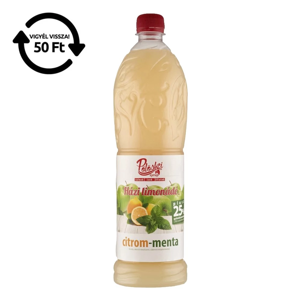 Szörp PÖLÖSKEI Syrup Citrom-menta cukorral és édesítőszerrel 25% gyümölcstartalommal 1L DRS