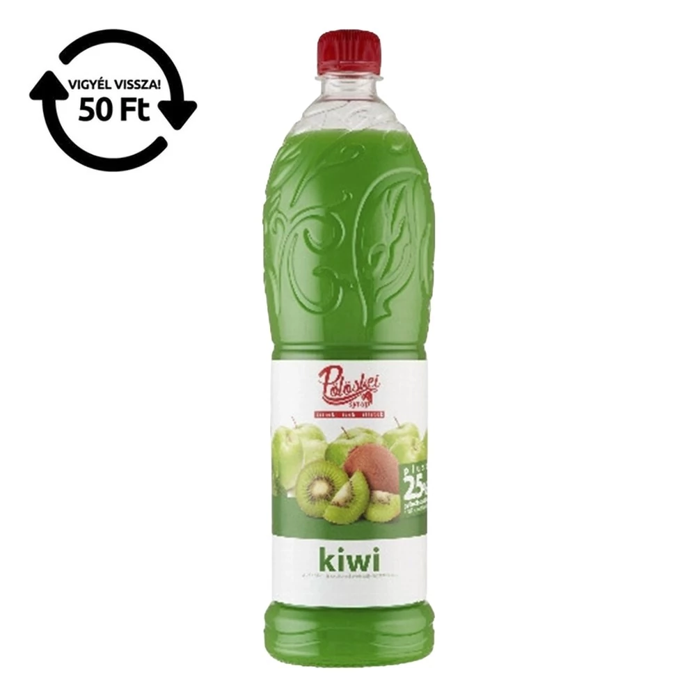 Szörp PÖLÖSKEI Syrup Kiwi cukorral és édesítőszerrel 25% gyümölcstartalommal 1L DRS